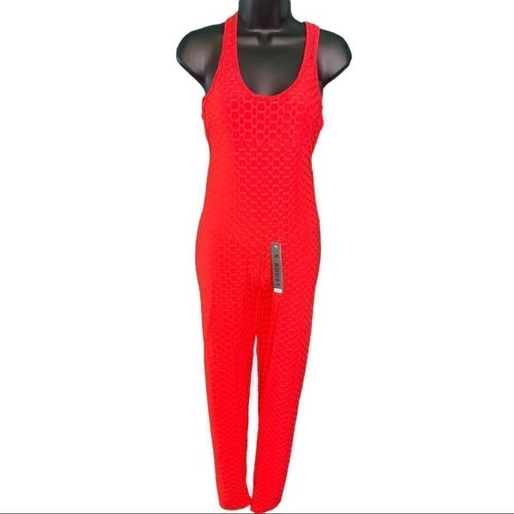 Red Womens butt lift full body jumpsuit - Picture 2 of 4